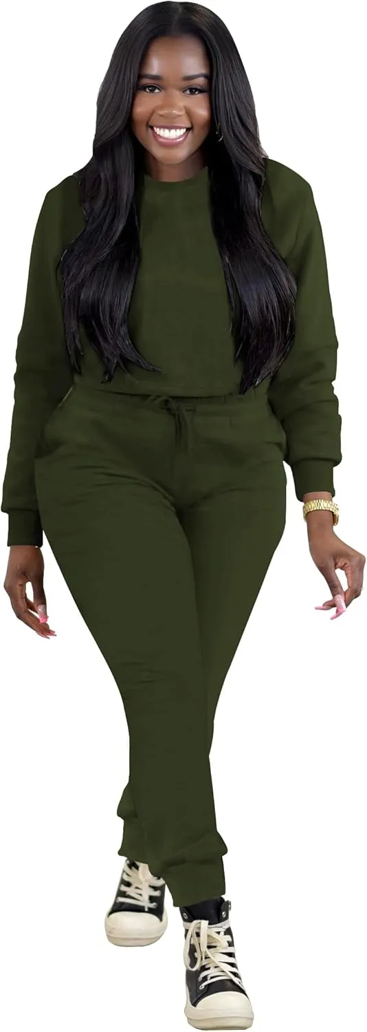 TOPSRANI Womens Two Piece Outfits Bodycon Tracksuit Sweatsuits Hoodie Solid Jogger Biker Workout Lounge Long Sleeve Pant Sets