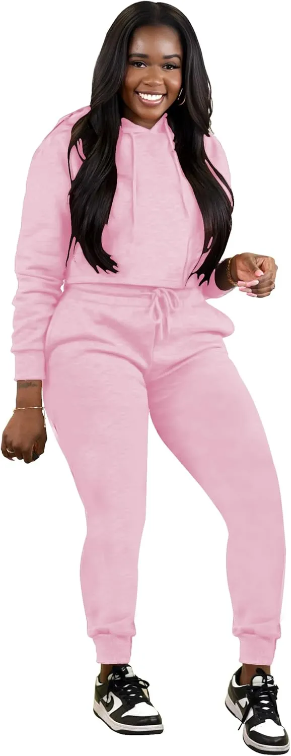 TOPSRANI Womens Two Piece Outfits Bodycon Tracksuit Sweatsuits Hoodie Solid Jogger Biker Workout Lounge Long Sleeve Pant Sets
