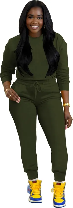 TOPSRANI Womens Two Piece Outfits Bodycon Tracksuit Sweatsuits Hoodie Solid Jogger Biker Workout Lounge Long Sleeve Pant Sets