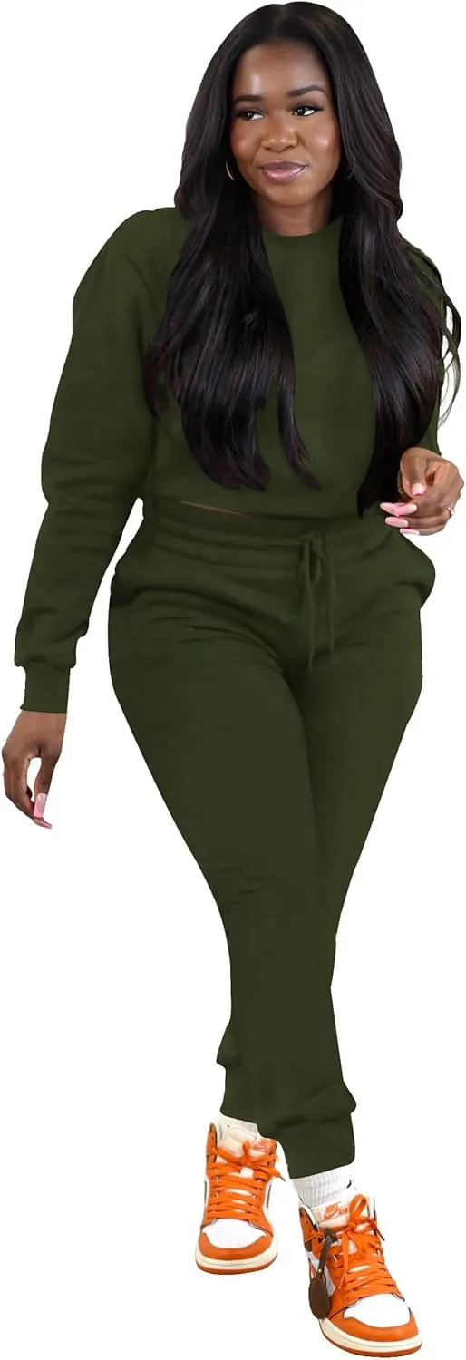 TOPSRANI Womens Two Piece Outfits Bodycon Tracksuit Sweatsuits Hoodie Solid Jogger Biker Workout Lounge Long Sleeve Pant Sets