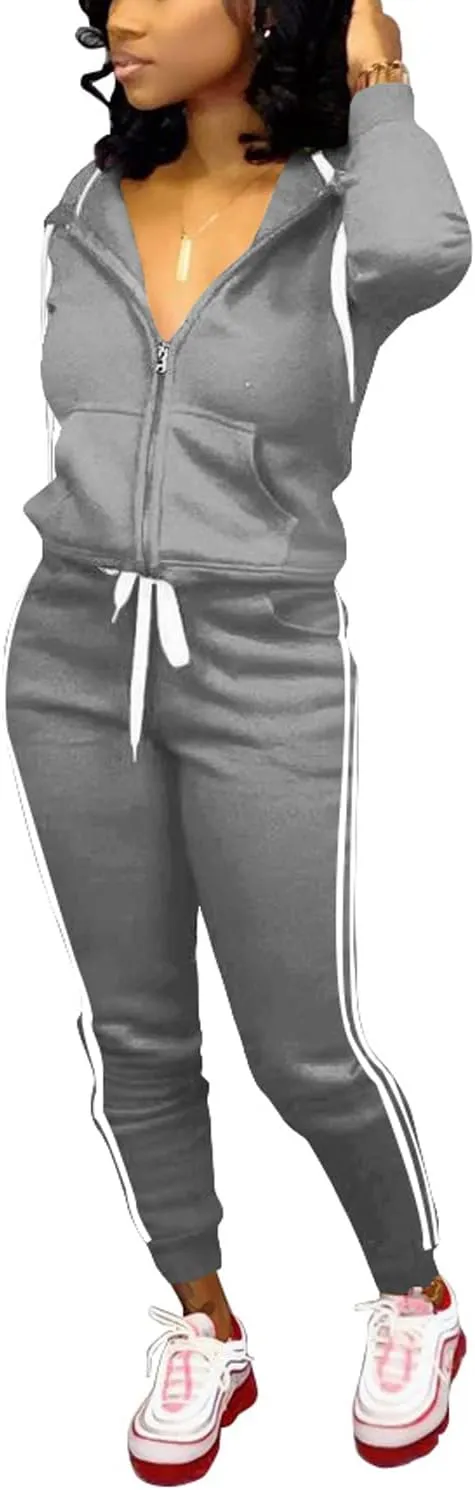 TOPSRANI Womens Two Piece Outfits Casual Sweatsuits Solid Tracksuit Jogging Sweat Suits Matching Jogger Hoodie Pants Set