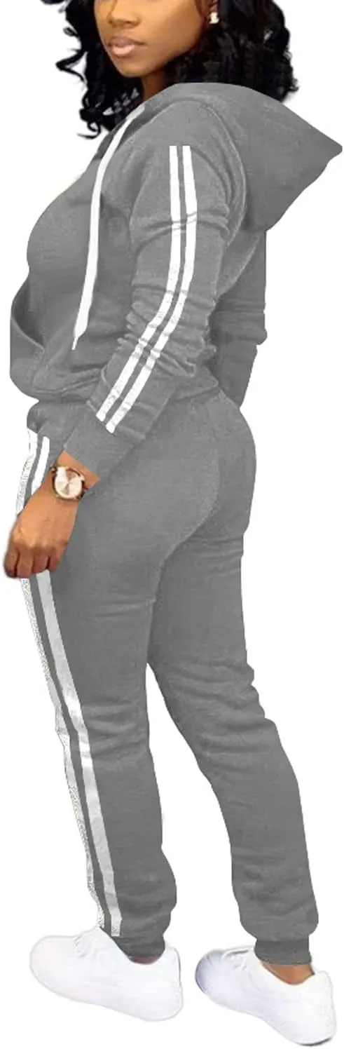 TOPSRANI Womens Two Piece Outfits Casual Sweatsuits Solid Tracksuit Jogging Sweat Suits Matching Jogger Hoodie Pants Set