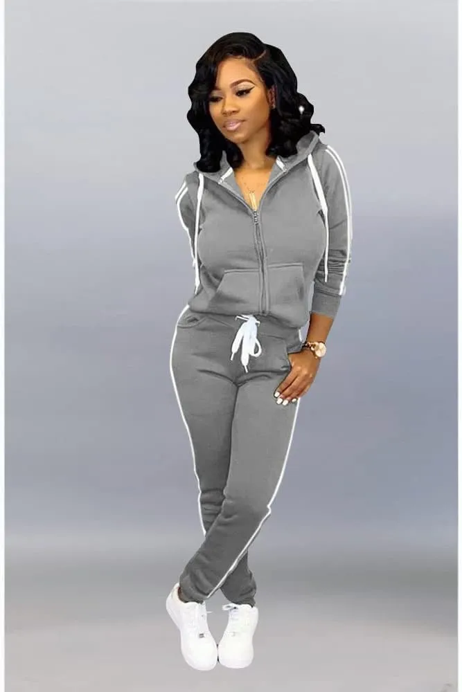 TOPSRANI Womens Two Piece Outfits Casual Sweatsuits Solid Tracksuit Jogging Sweat Suits Matching Jogger Hoodie Pants Set