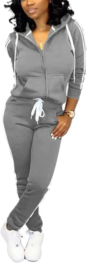 TOPSRANI Womens Two Piece Outfits Casual Sweatsuits Solid Tracksuit Jogging Sweat Suits Matching Jogger Hoodie Pants Set