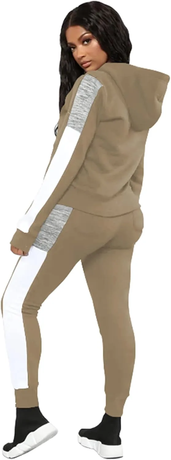 TOPSRANI Womens Two Piece Outfits Casual Sweatsuits Solid Tracksuit Jogging Sweat Suits Matching Jogger Hoodie Pants Set