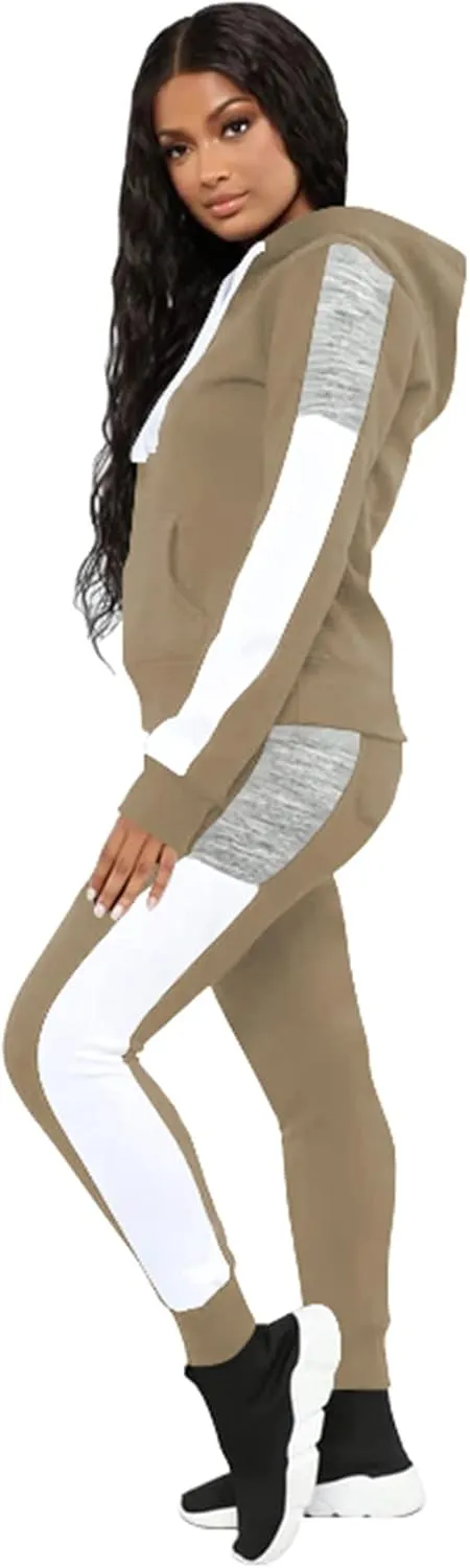 TOPSRANI Womens Two Piece Outfits Casual Sweatsuits Solid Tracksuit Jogging Sweat Suits Matching Jogger Hoodie Pants Set