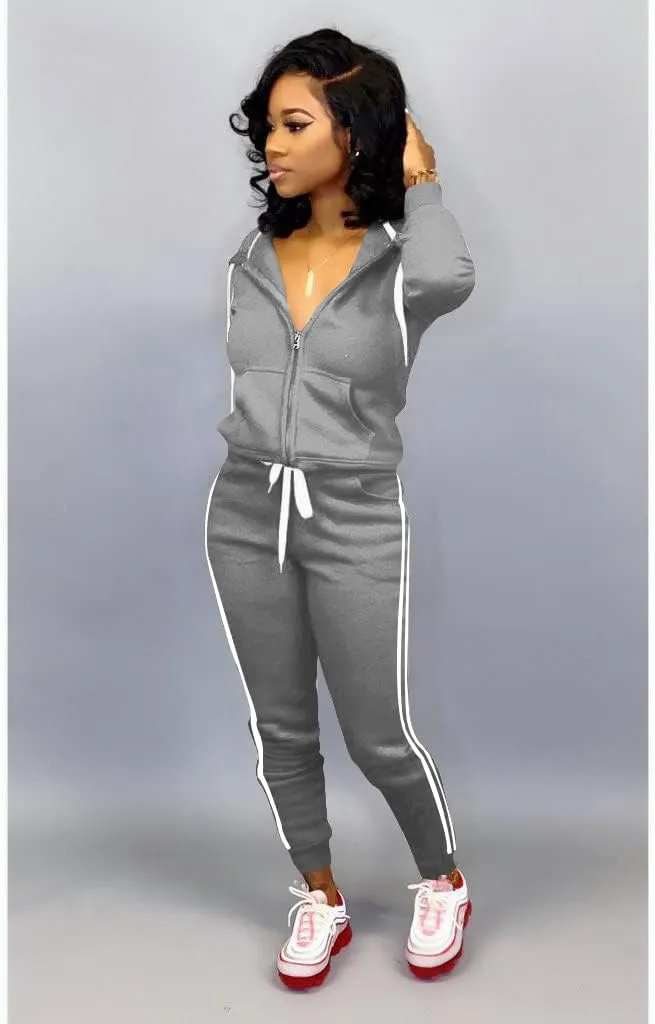 TOPSRANI Womens Two Piece Outfits Casual Sweatsuits Solid Tracksuit Jogging Sweat Suits Matching Jogger Hoodie Pants Set