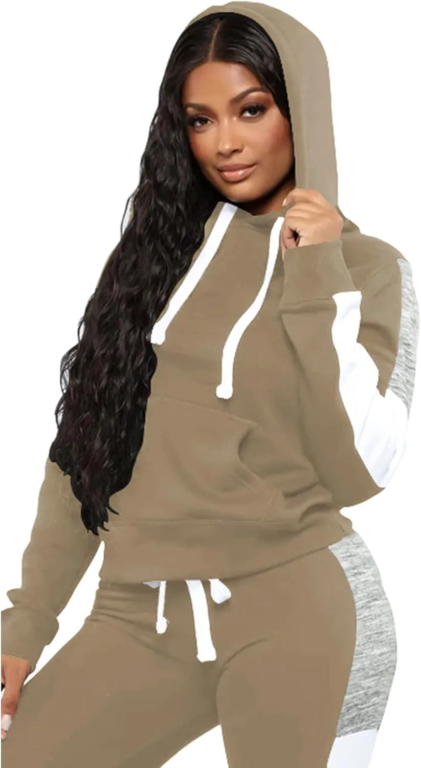 TOPSRANI Womens Two Piece Outfits Casual Sweatsuits Solid Tracksuit Jogging Sweat Suits Matching Jogger Hoodie Pants Set