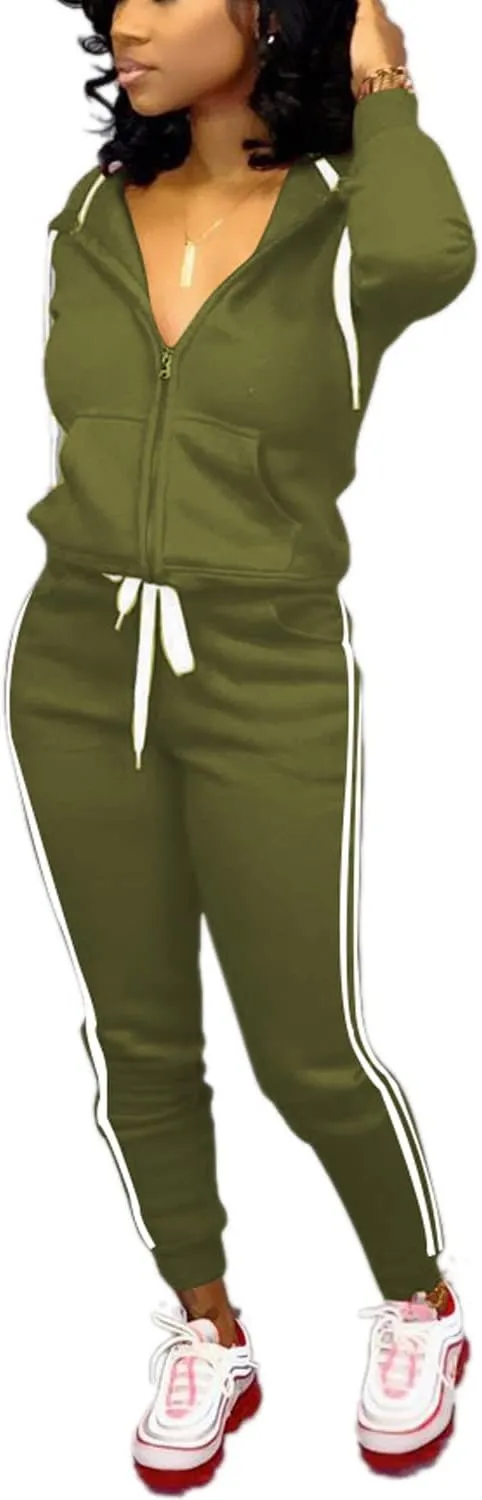 TOPSRANI Womens Two Piece Outfits Casual Sweatsuits Solid Tracksuit Jogging Sweat Suits Matching Jogger Hoodie Pants Set