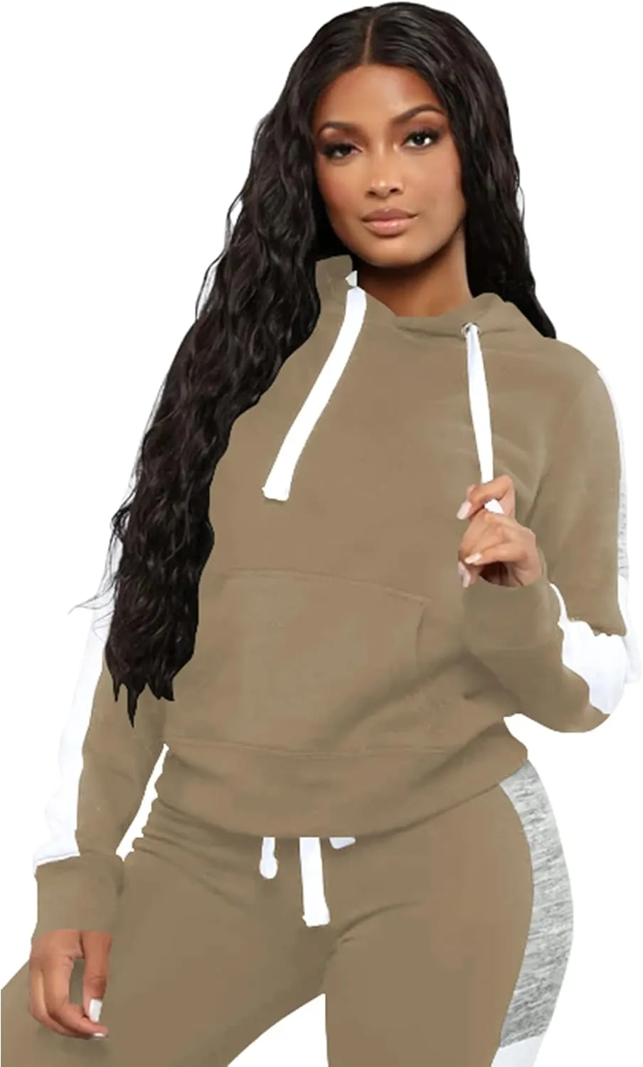 TOPSRANI Womens Two Piece Outfits Casual Sweatsuits Solid Tracksuit Jogging Sweat Suits Matching Jogger Hoodie Pants Set