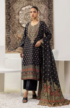 Unstitched 3 Piece Embroidered Jacquard Shirt , Cambric Pant and JACQUARD Dupatta (OTLF-23-080 BLACK)