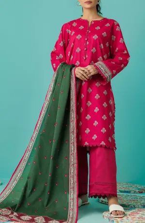 Unstitched 3 Piece Printed Lawn Shirt , Cambric Pant and Lawn Dupatta (OTL-24-014/U PINK)
