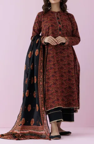 Unstitched 3 Piece Printed Lawn Shirt , Cambric Pant and Lawn Dupatta (OTL-24-146/U BLACK)