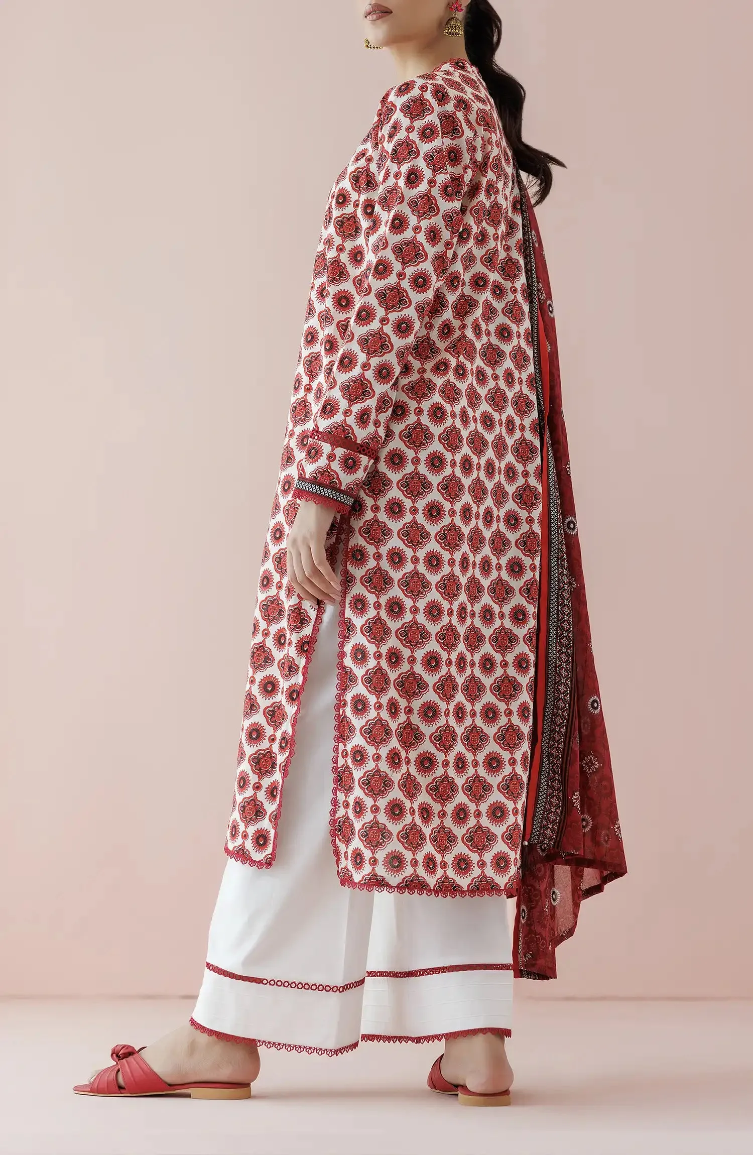 Unstitched 3 Piece Printed Lawn Shirt , Cambric Pant and Lawn Dupatta (OTL-24-158/U BEIGE)