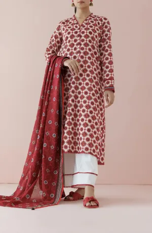 Unstitched 3 Piece Printed Lawn Shirt , Cambric Pant and Lawn Dupatta (OTL-24-158/U BEIGE)