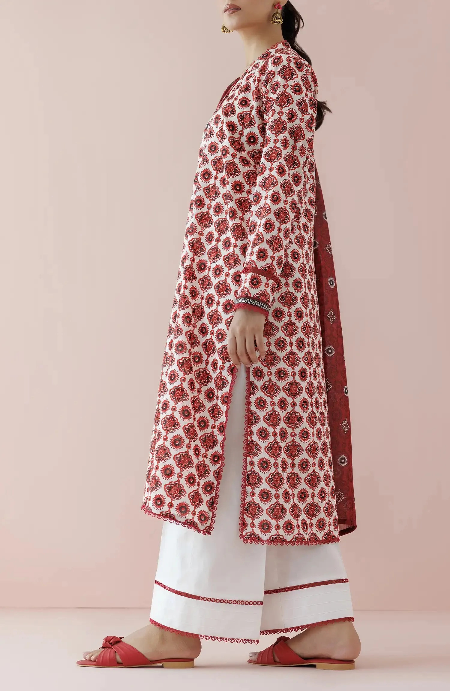 Unstitched 3 Piece Printed Lawn Shirt , Cambric Pant and Lawn Dupatta (OTL-24-158/U BEIGE)