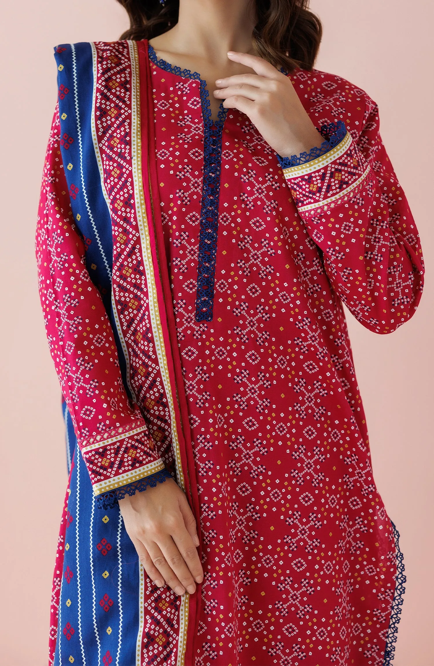 Unstitched 3 Piece Printed Lawn Shirt , Cambric Pant and Lawn Dupatta (OTL-24-179/U PINK)