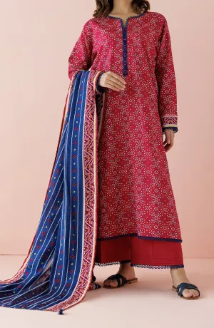 Unstitched 3 Piece Printed Lawn Shirt , Cambric Pant and Lawn Dupatta (OTL-24-179/U PINK)