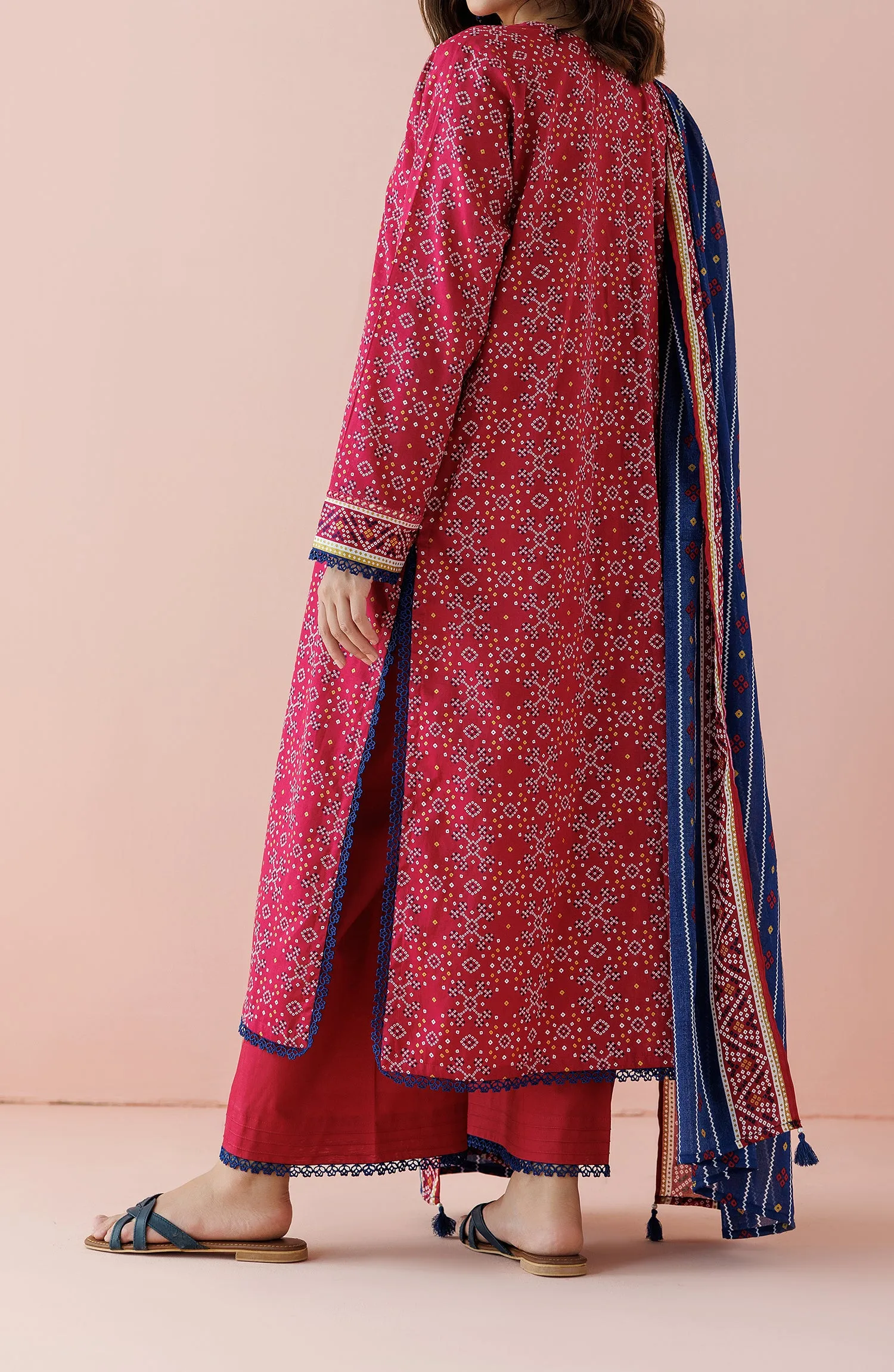 Unstitched 3 Piece Printed Lawn Shirt , Cambric Pant and Lawn Dupatta (OTL-24-179/U PINK)