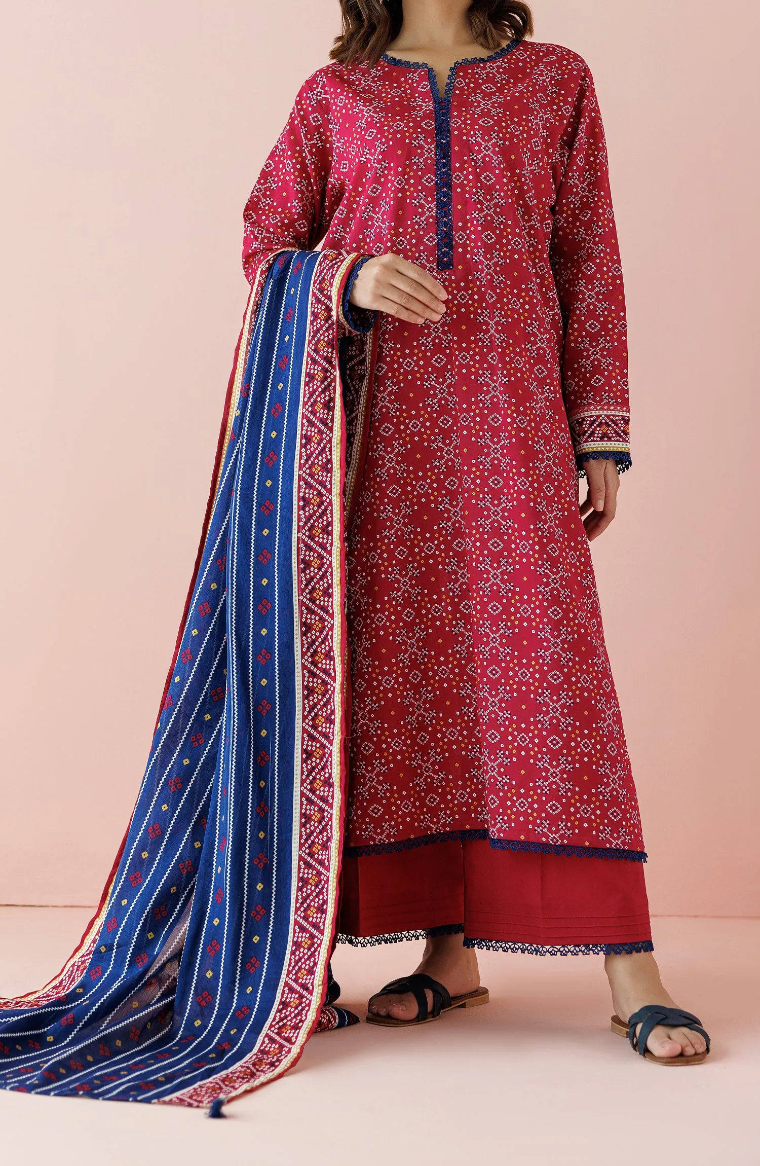Unstitched 3 Piece Printed Lawn Shirt , Cambric Pant and Lawn Dupatta (OTL-24-179/U PINK)