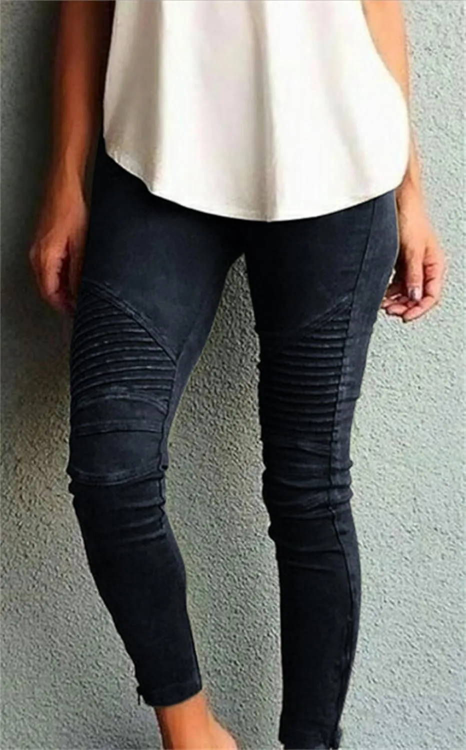 uSecee Moto Leggings for Women High Waist Yoga Leggings Workout Pull On Ankle Stretch Pants Athletic Running Pants Trousers