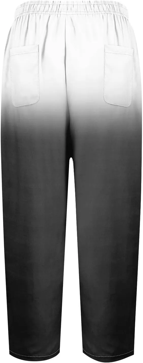 Vacation Linen Outfits for Women Elastic Long Pants Beach Leisure Trousers Linen Capri Pants 2025 Pants with Pockets