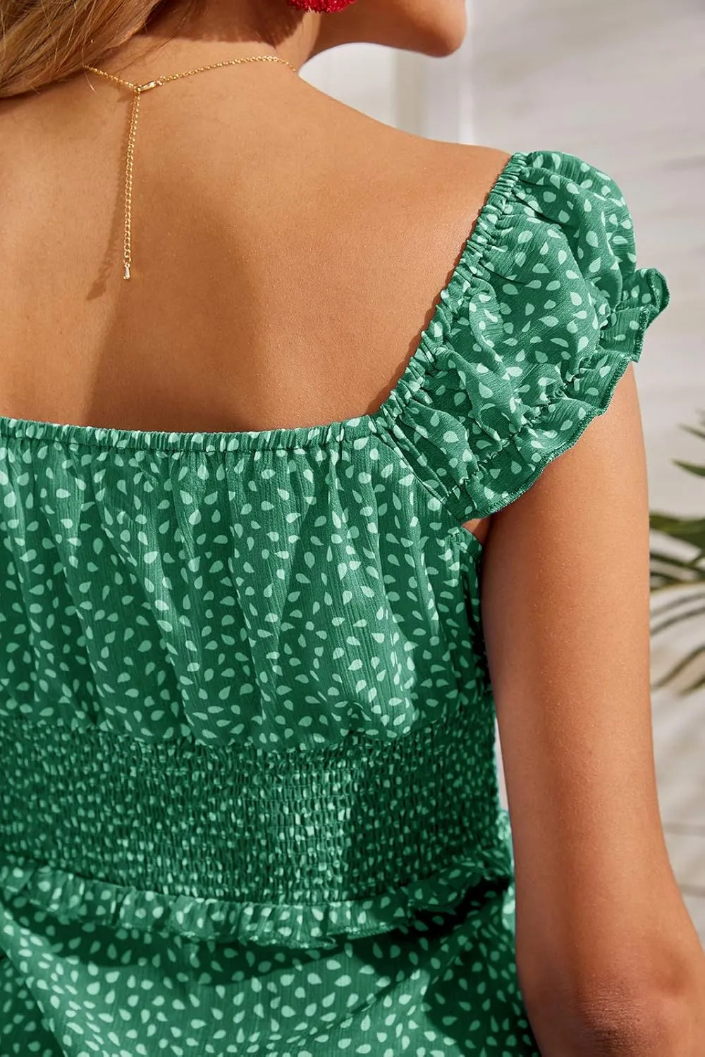Valphsio Womens Smocked Dress Ruffle Floral Tie Front Boho Short Dresses