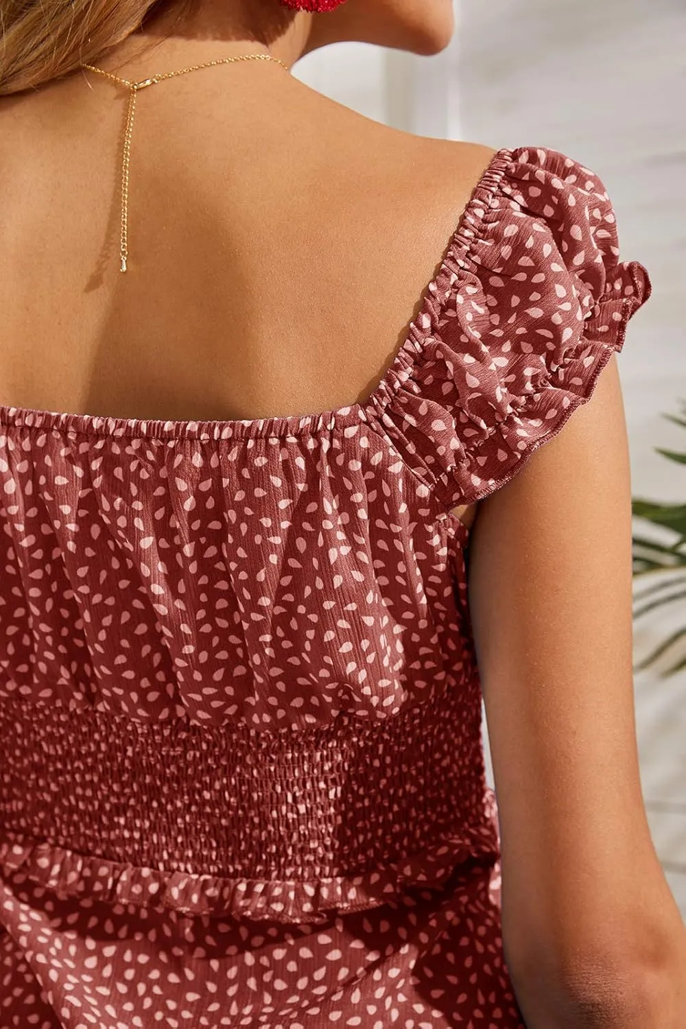 Valphsio Womens Smocked Dress Ruffle Floral Tie Front Boho Short Dresses