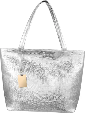 VANZACK 1pc Large Capacity Handbag for Women Stylish Shoulder Tote Bag for Travel Shopping School Work Silver Pattern Design