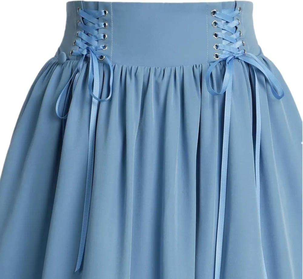 Vintage Women Gothic Victorian Skirt High Waist Double-Layer Lace Ruffle Renaissance Maxi Skirts