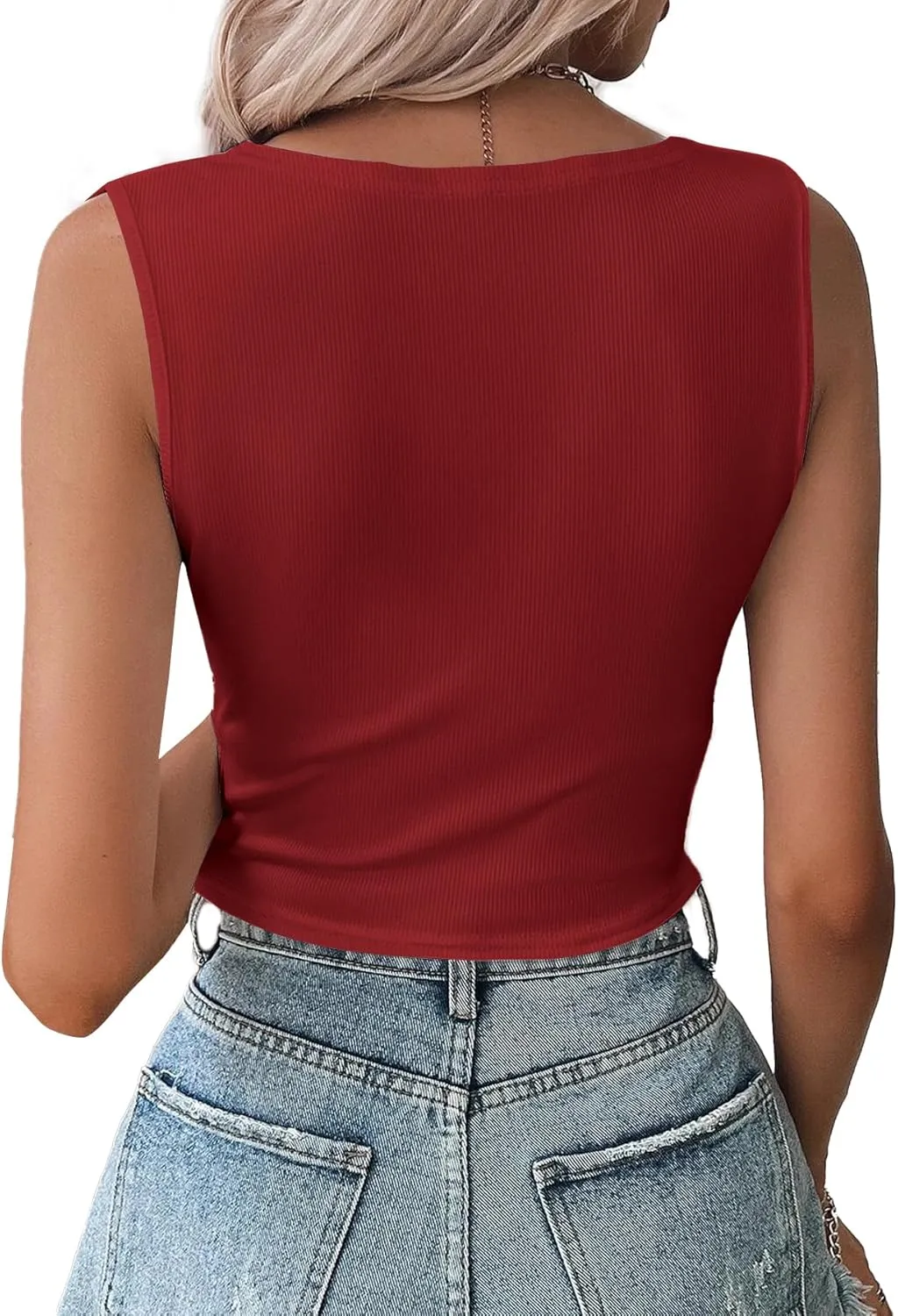 Vrtige Women's Twist Front V Neck Ribbed Knit Sleeveless Sexy Cami Tank Crop Top