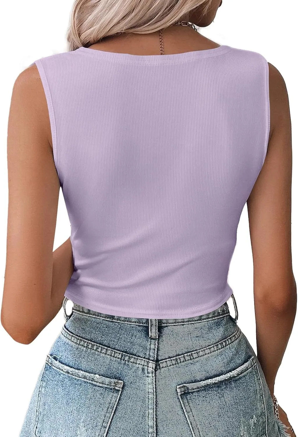 Vrtige Women's Twist Front V Neck Ribbed Knit Sleeveless Sexy Cami Tank Crop Top