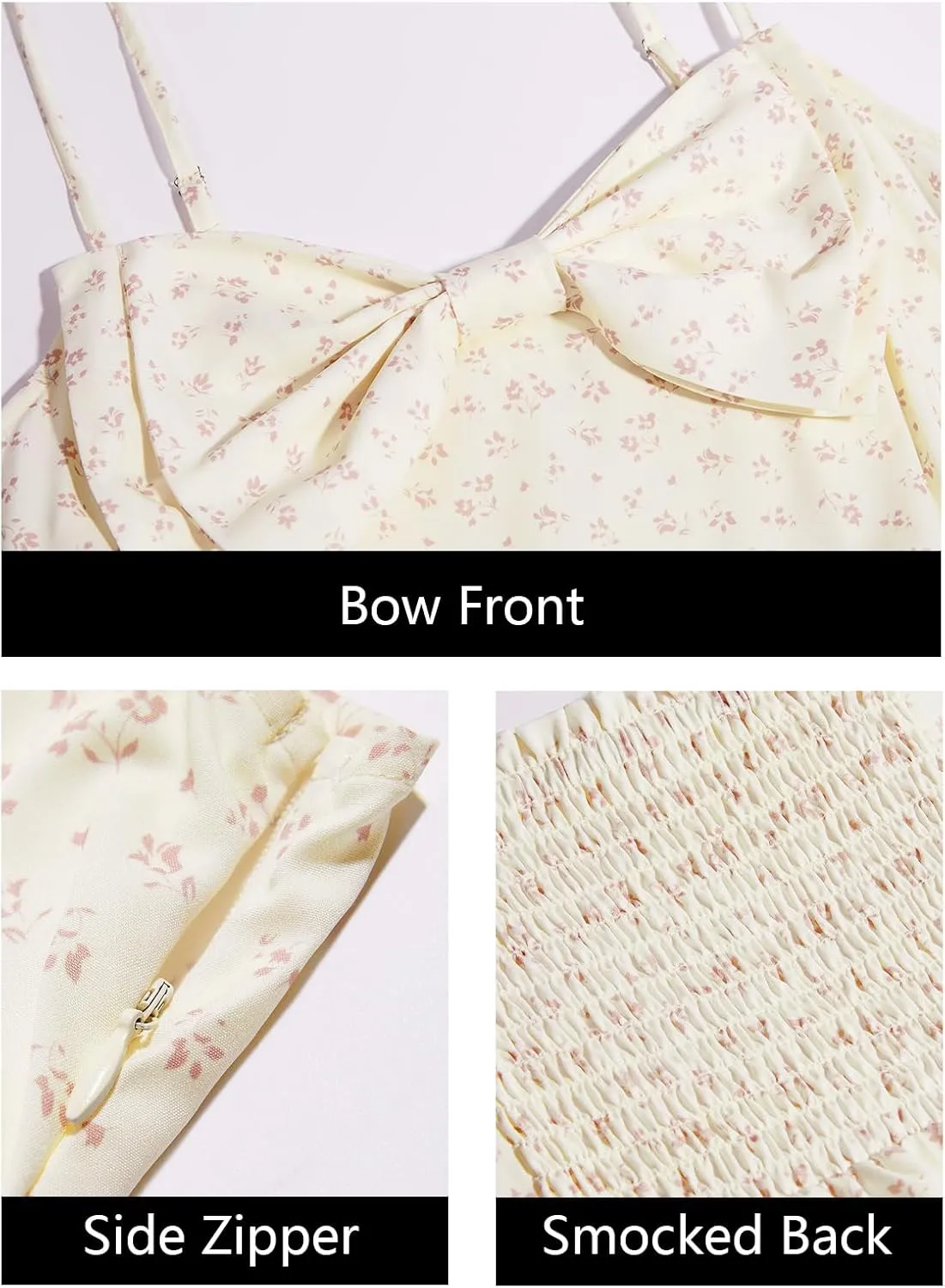 Wenrine Womens Floral Maxi Dress Bow Spaghetti Strap Casual Summer Boho Flowy Beach Sundress