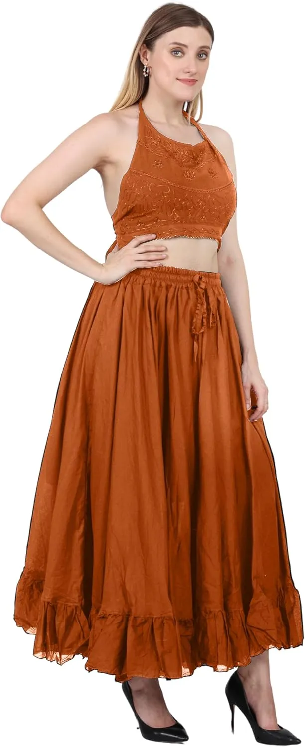 Wevez Maxi Skirt for Women Girls Elastic Waist Long Flowy Bohemian Cotton Casual Summer Beach Holiday