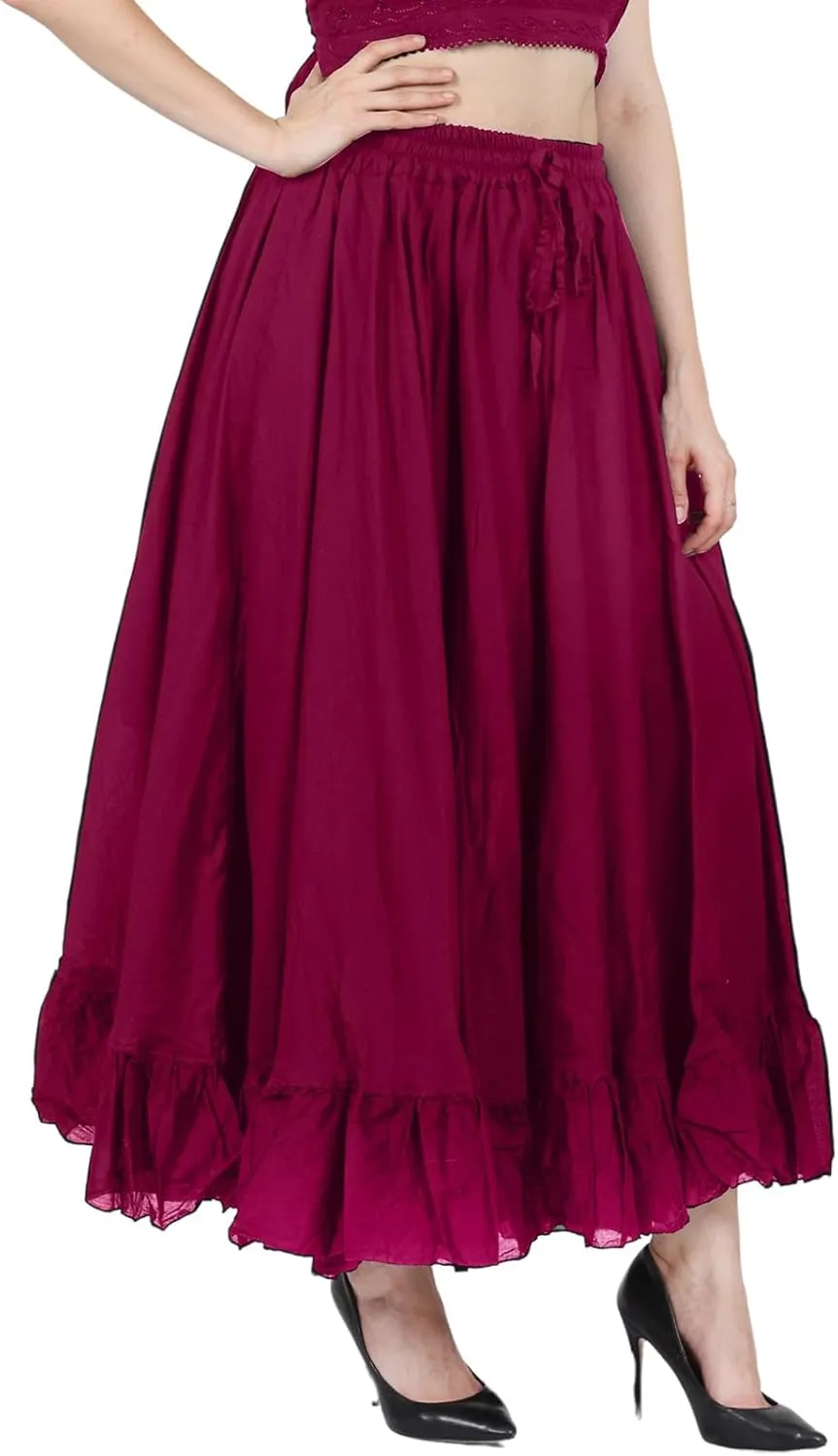Wevez Maxi Skirt for Women Girls Elastic Waist Long Flowy Bohemian Cotton Casual Summer Beach Holiday