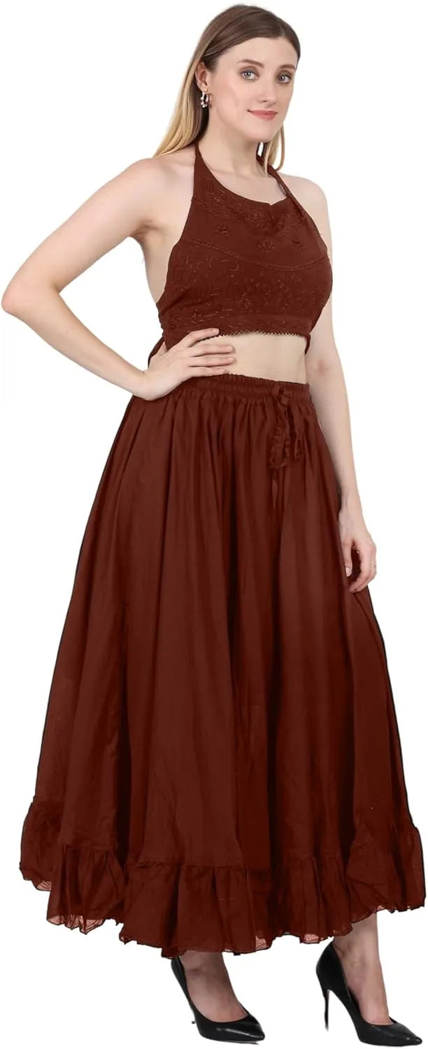 Wevez Maxi Skirt for Women Girls Elastic Waist Long Flowy Bohemian Cotton Casual Summer Beach Holiday