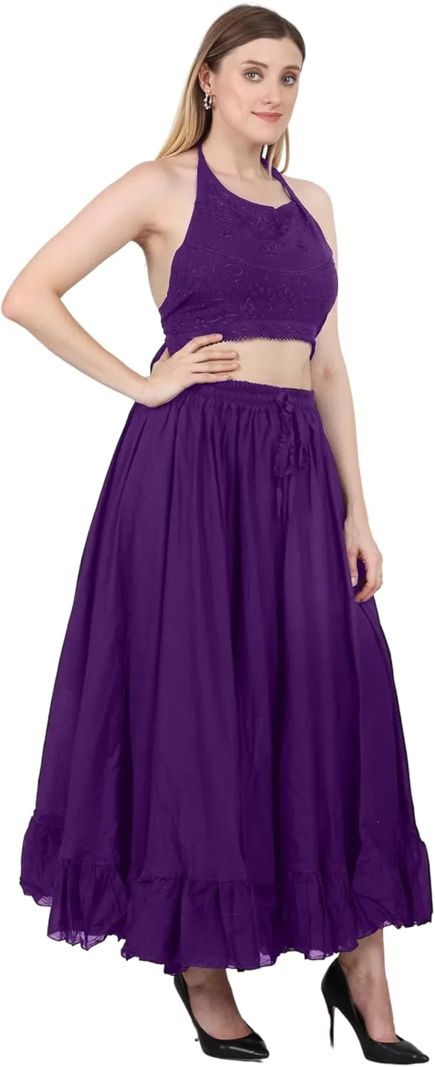 Wevez Maxi Skirt for Women Girls Elastic Waist Long Flowy Bohemian Cotton Casual Summer Beach Holiday