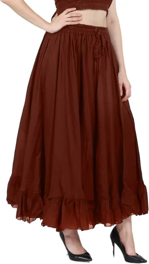 Wevez Maxi Skirt for Women Girls Elastic Waist Long Flowy Bohemian Cotton Casual Summer Beach Holiday