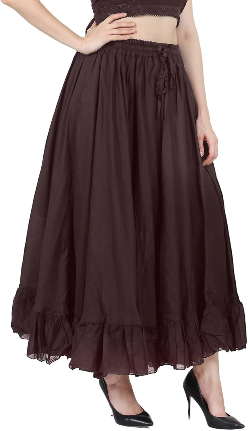 Wevez Maxi Skirt for Women Girls Elastic Waist Long Flowy Bohemian Cotton Casual Summer Beach Holiday