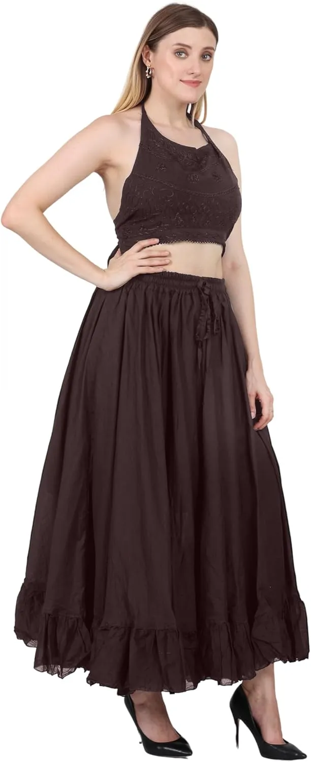 Wevez Maxi Skirt for Women Girls Elastic Waist Long Flowy Bohemian Cotton Casual Summer Beach Holiday