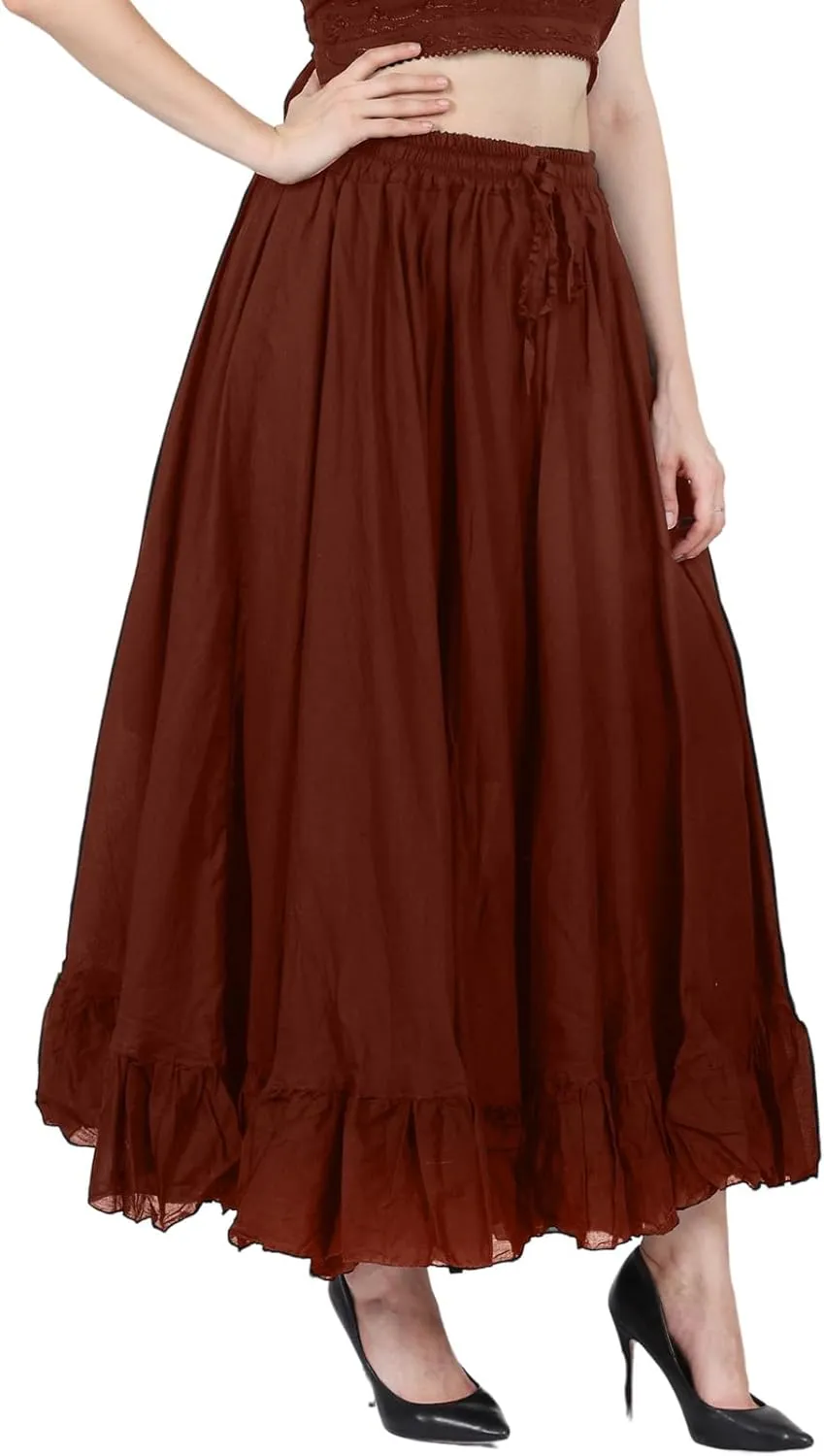 Wevez Maxi Skirt for Women Girls Elastic Waist Long Flowy Bohemian Cotton Casual Summer Beach Holiday