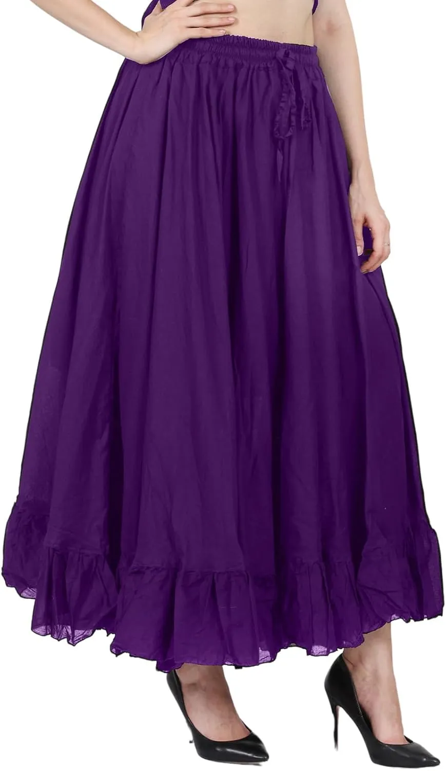 Wevez Maxi Skirt for Women Girls Elastic Waist Long Flowy Bohemian Cotton Casual Summer Beach Holiday
