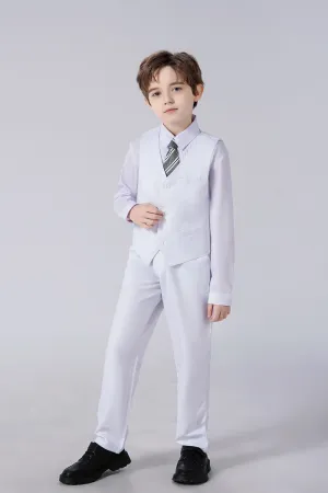 White Slim 4 Piece Boy's Formal Suits With Vest Pants Shirt Tie
