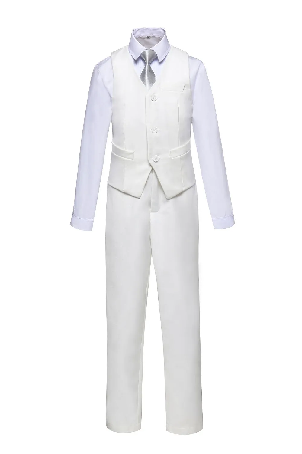 White Slim 4 Piece Boy's Formal Suits With Vest Pants Shirt Tie