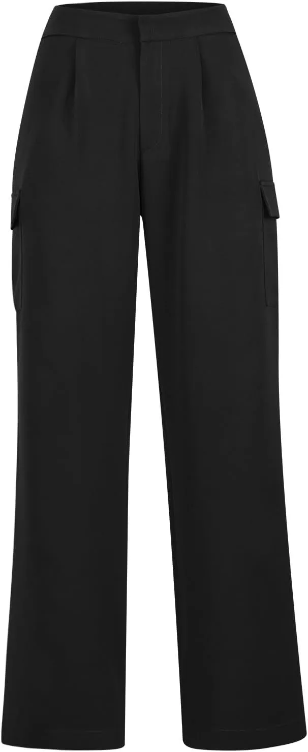 Wide Leg Cargo Pants for Women High Waist Straight Trousers Lightweight Business Casual Dress Pants with Pockets