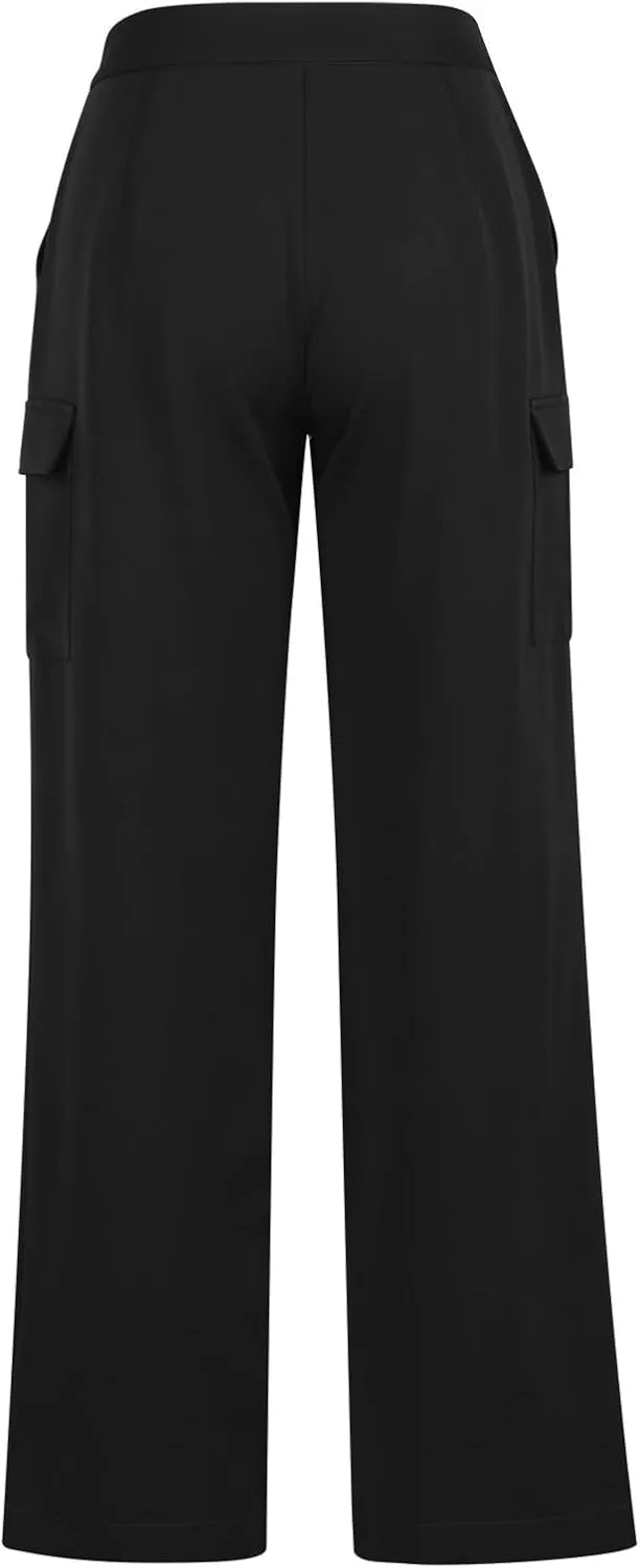 Wide Leg Cargo Pants for Women High Waist Straight Trousers Lightweight Business Casual Dress Pants with Pockets