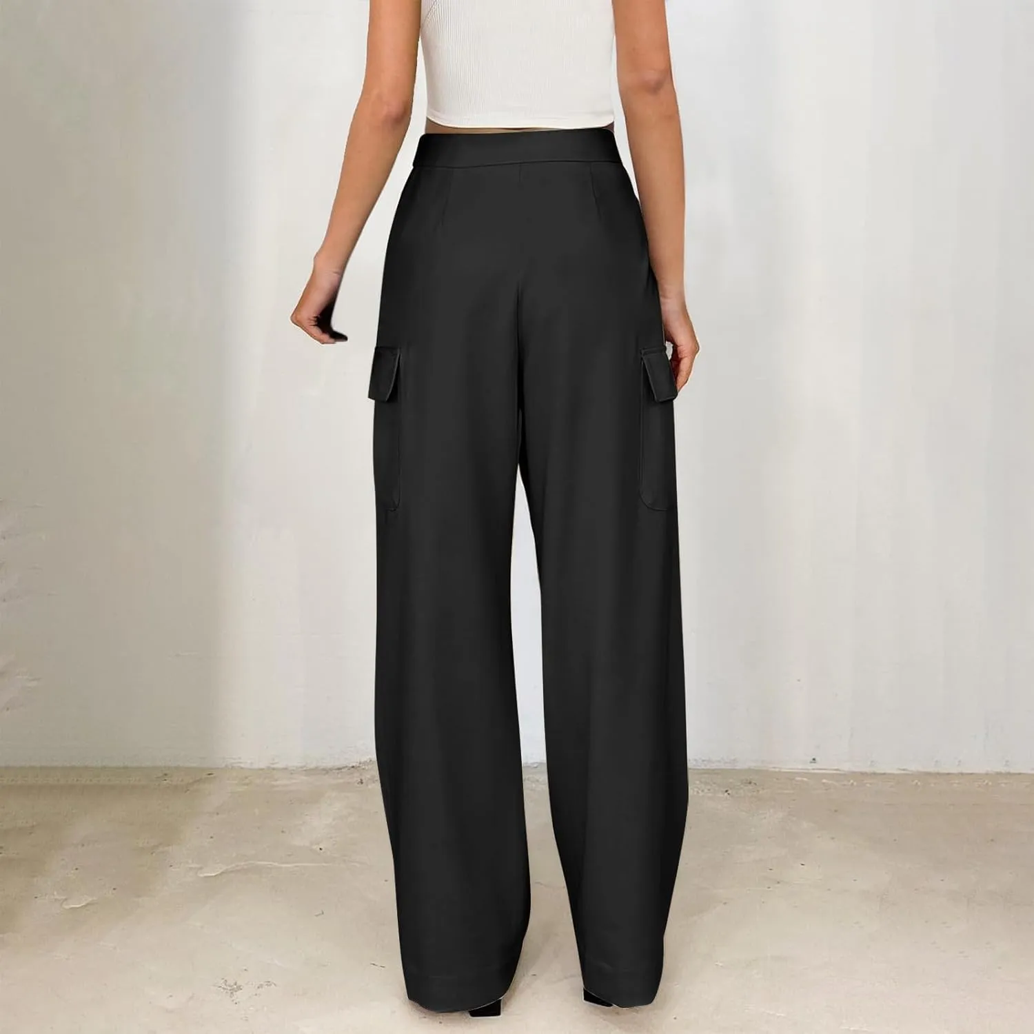 Wide Leg Cargo Pants for Women High Waist Straight Trousers Lightweight Business Casual Dress Pants with Pockets