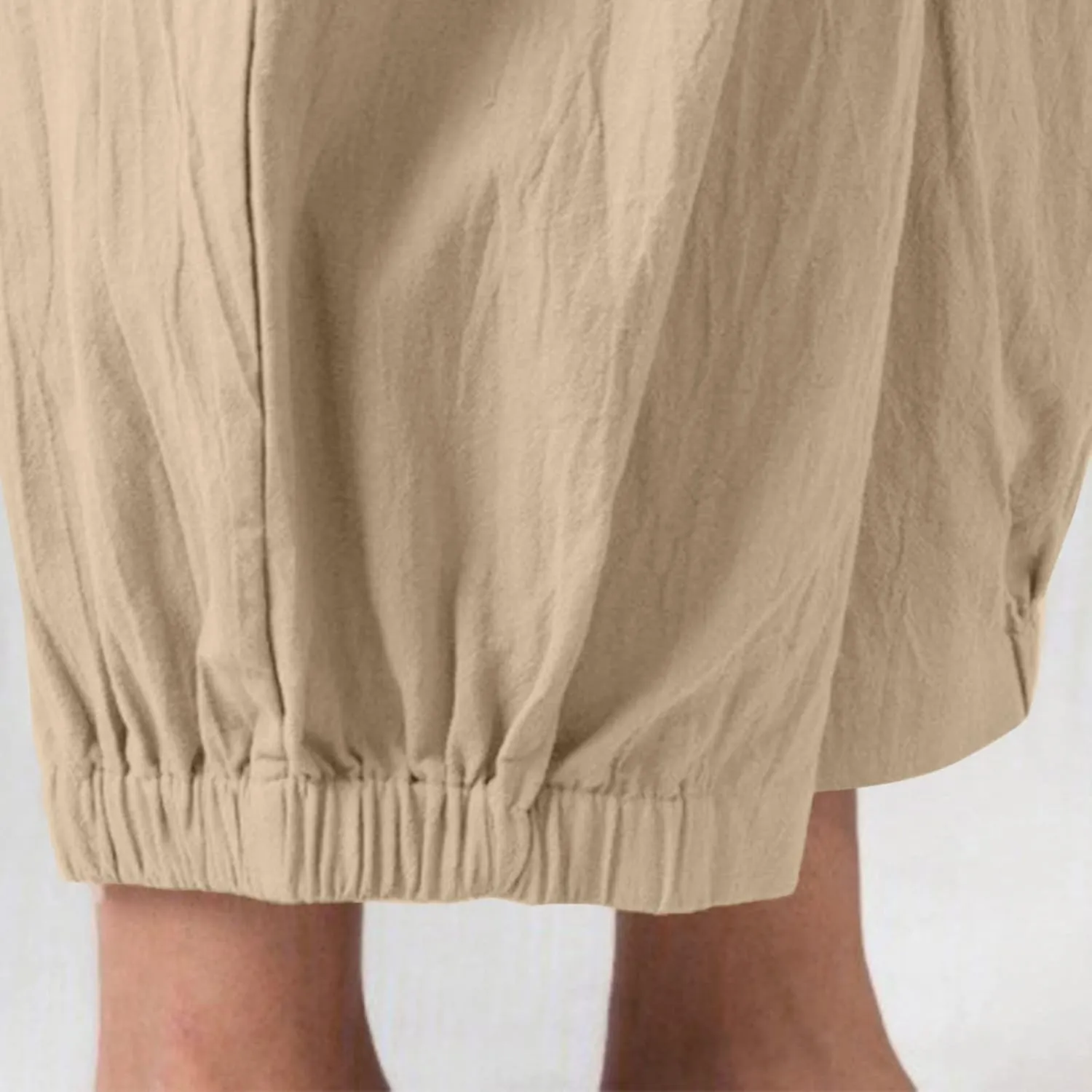 Wide Leg Lounge Pants for Women High Waist Cotton Linen Cropped Pant Dressy Casual Summer Trousers with Pockets