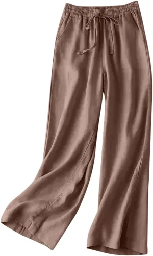 Wide Leg Pants for Women, Cotton Linen Pants Wide Leg Straight High