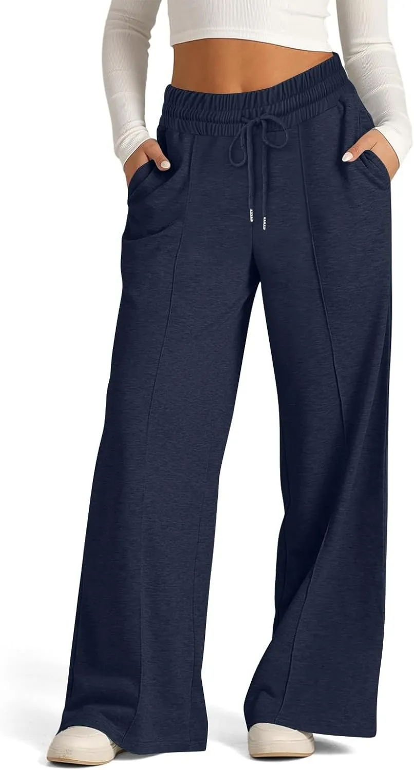 Wide Leg Sweatpants for Womens Leisure Plain Pant Drawstring Workout Pants High Waist Yoga Trouser Daily Comfy Pant